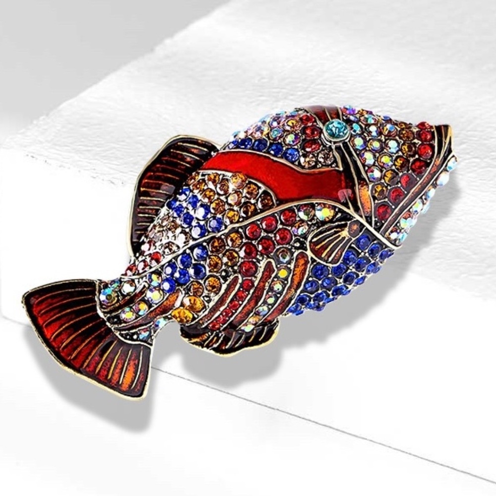 CLEARANCE Fish Brooch Rhinestone Fish Pin
